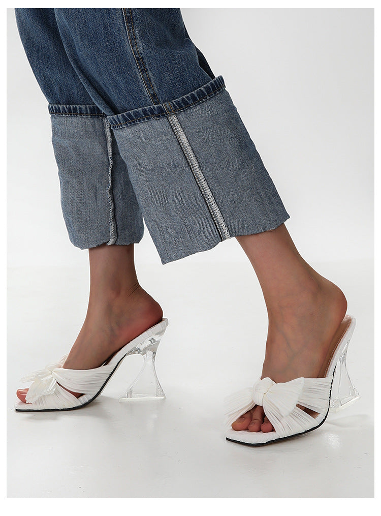 Mules with Open Square Toe in Pleats
