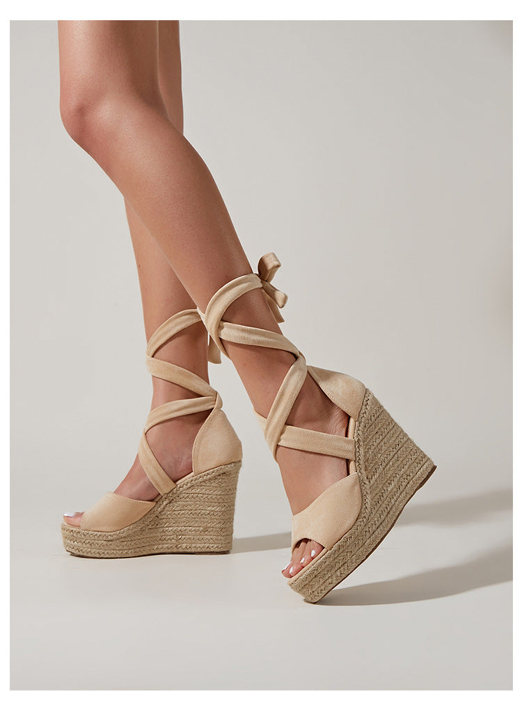 Espadrille Sandals with Open Toe and Laces