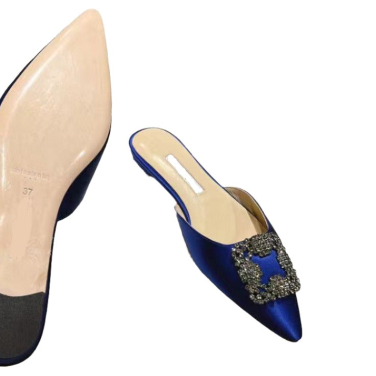 Mulberry Silk Topped Leather Mules in Blue