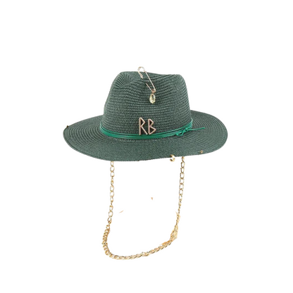 Fedora in Raffia with Brooch and Chain