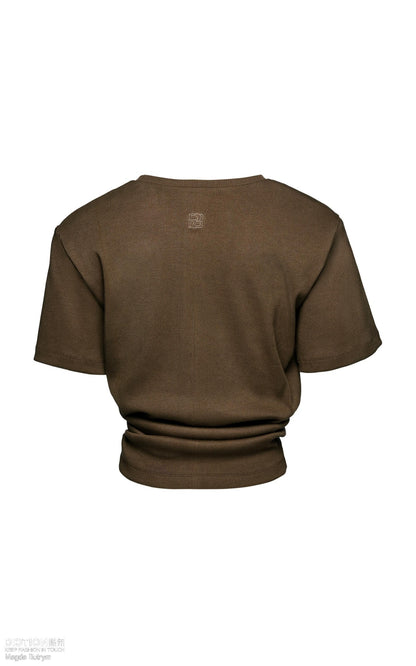 Cropped Tie Knot Tee in Brown