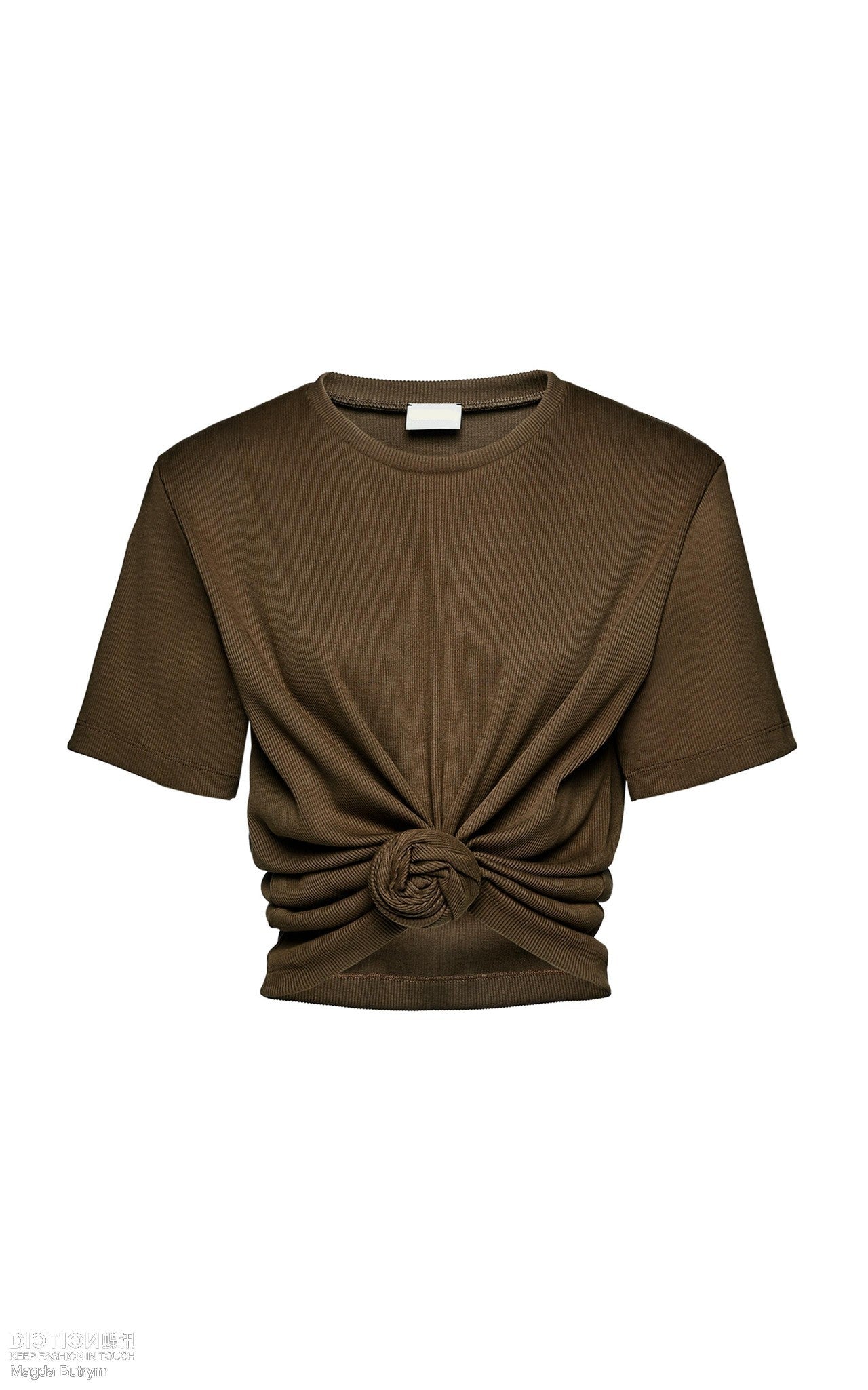 Cropped Tie Knot Tee in Brown