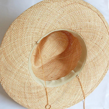 Fedora in Straw With Gold and Pearl Accessories