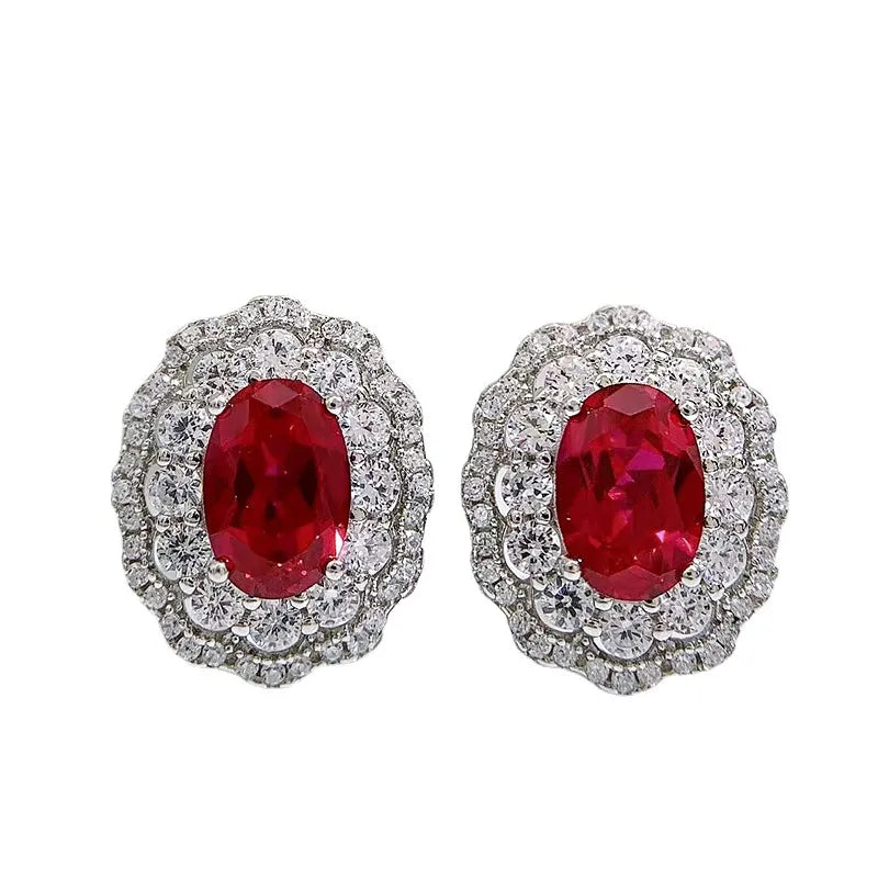 Sterling Silver Stud Earrings with Ruby Stone