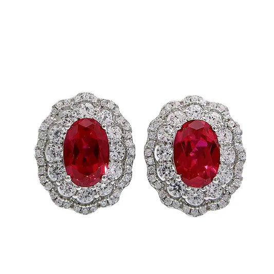 Sterling Silver Stud Earrings with Ruby Stone