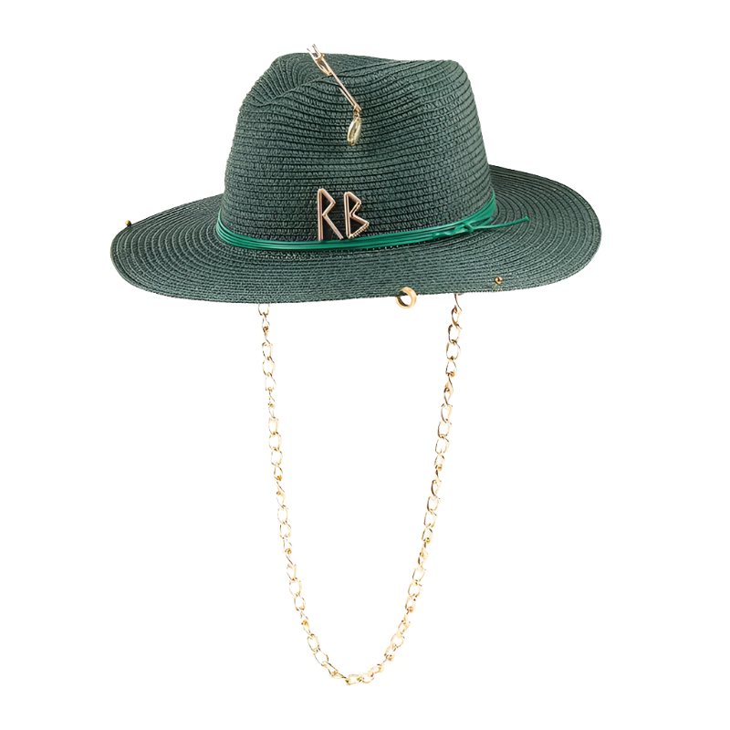 Fedora in Raffia with Brooch and Chain