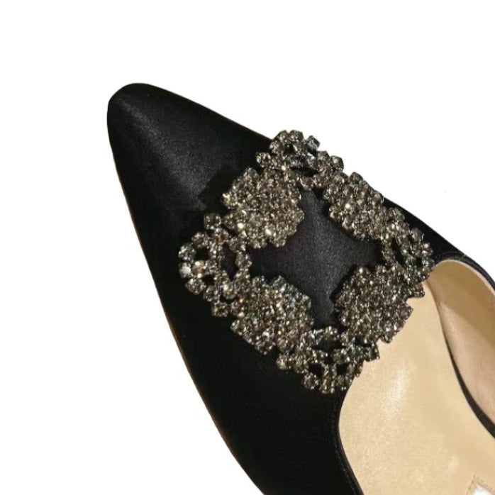 Mulberry Silk Topped Leather Mules in Black