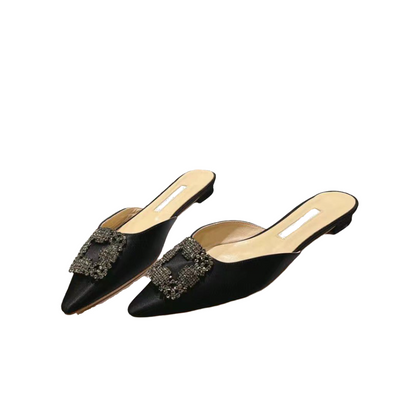 Mulberry Silk Topped Leather Mules in Black