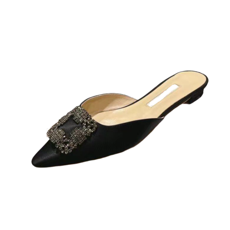 Mulberry Silk Topped Leather Mules in Black