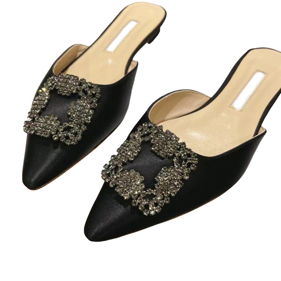 Mulberry Silk Topped Leather Mules in Black