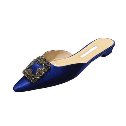 Mulberry Silk Topped Leather Mules in Blue