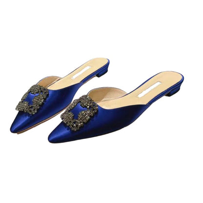 Mulberry Silk Topped Leather Mules in Blue