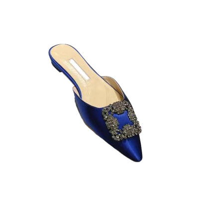 Mulberry Silk Topped Leather Mules in Blue