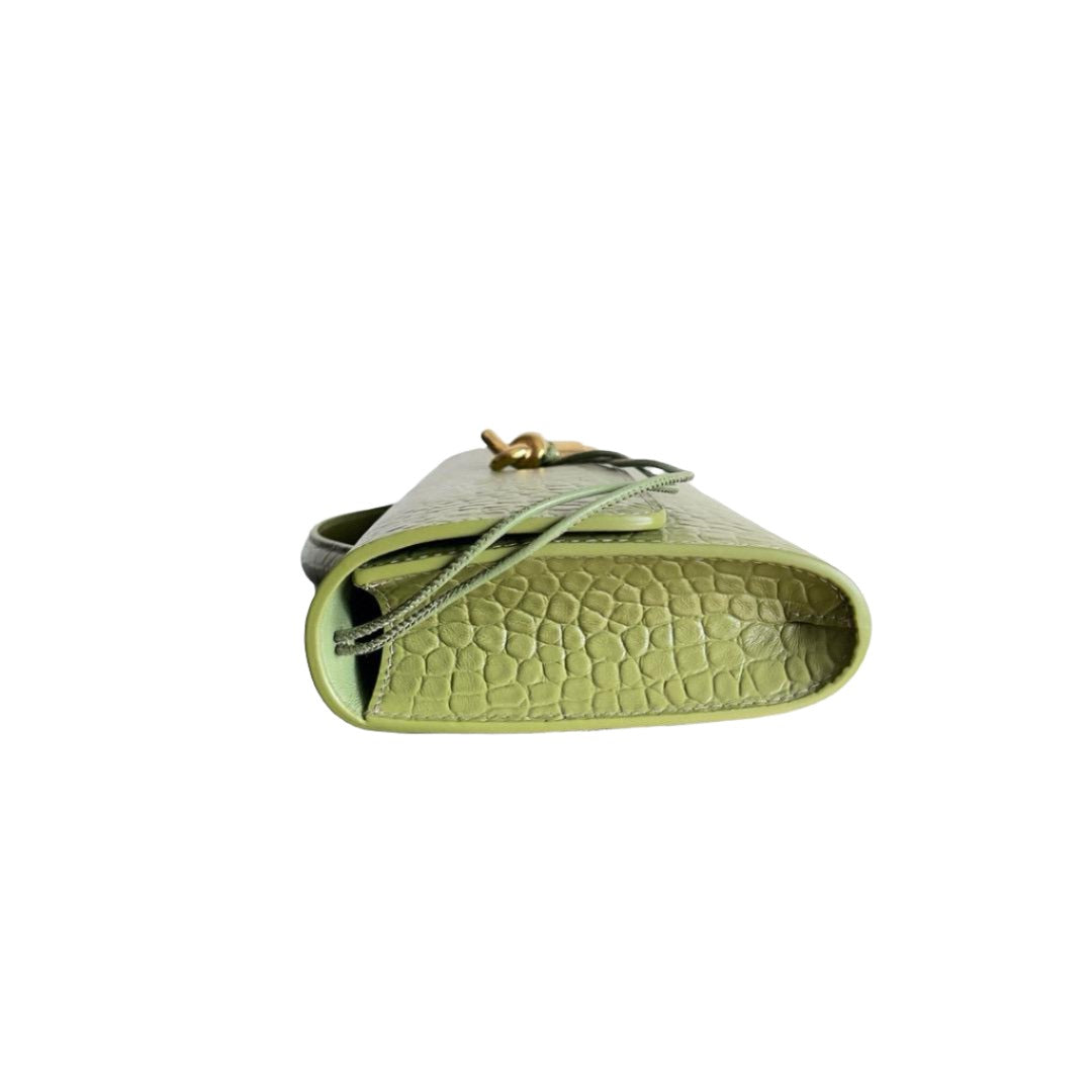 Embossed Genuine Leather Clutch Bag in Pistachio