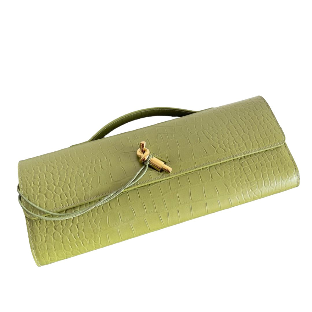 Embossed Genuine Leather Clutch Bag in Pistachio