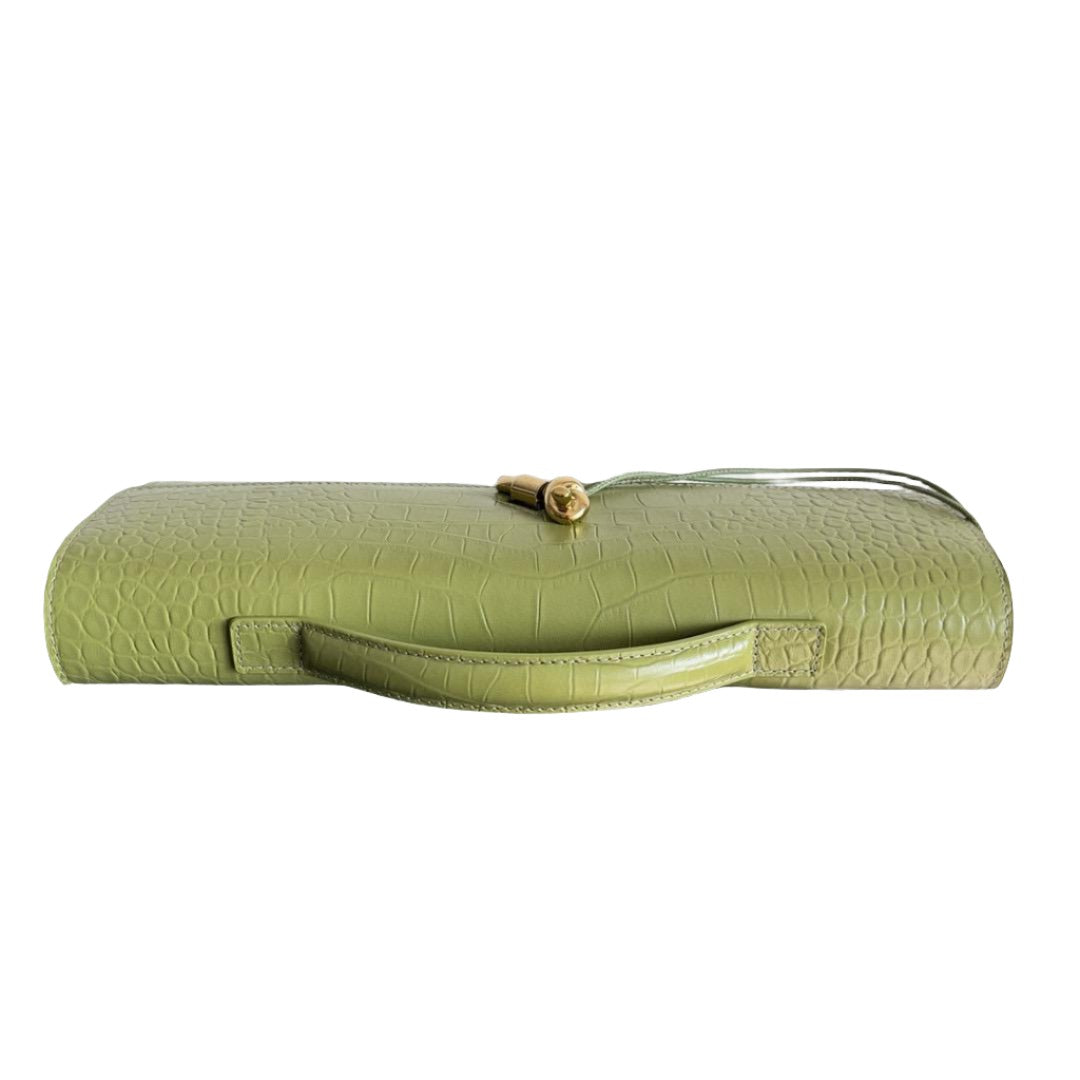 Embossed Genuine Leather Clutch Bag in Pistachio