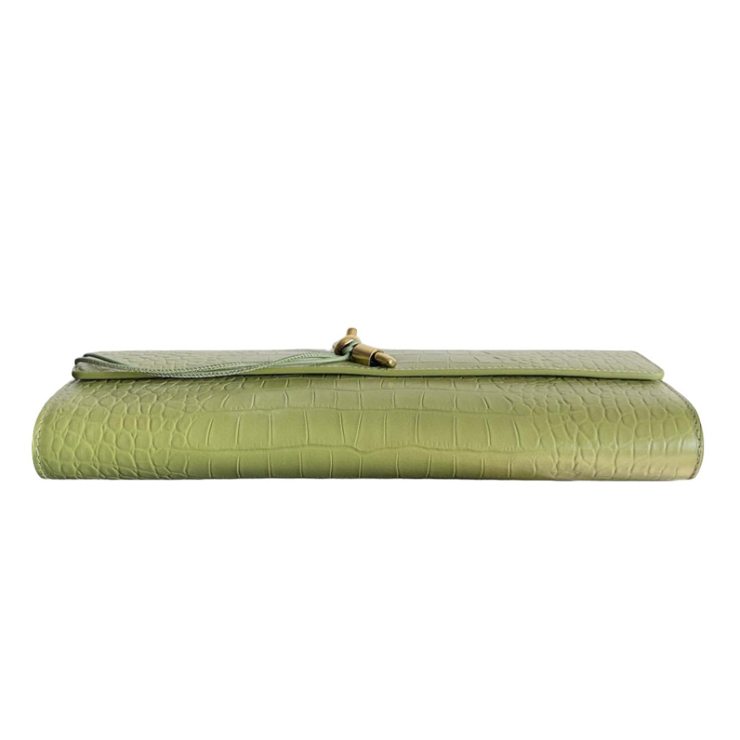 Embossed Genuine Leather Clutch Bag in Pistachio