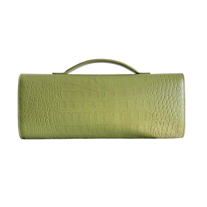 Embossed Genuine Leather Clutch Bag in Pistachio