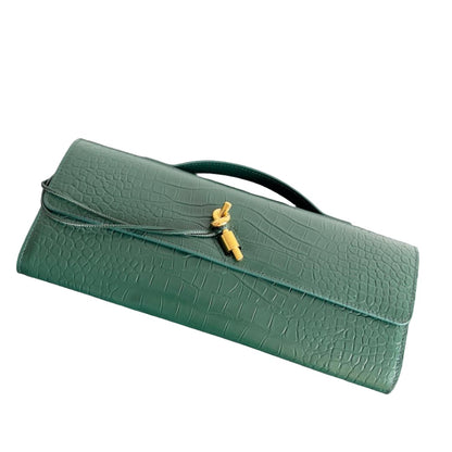 Embossed Genuine Leather Clutch Bag in Emerald Green