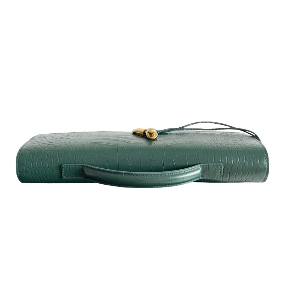 Embossed Genuine Leather Clutch Bag in Emerald Green