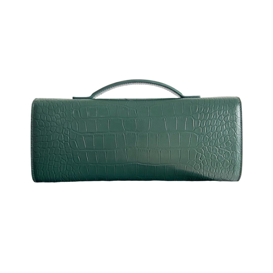 Embossed Genuine Leather Clutch Bag in Emerald Green