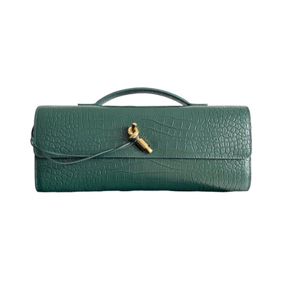 Embossed Genuine Leather Clutch Bag in Emerald Green