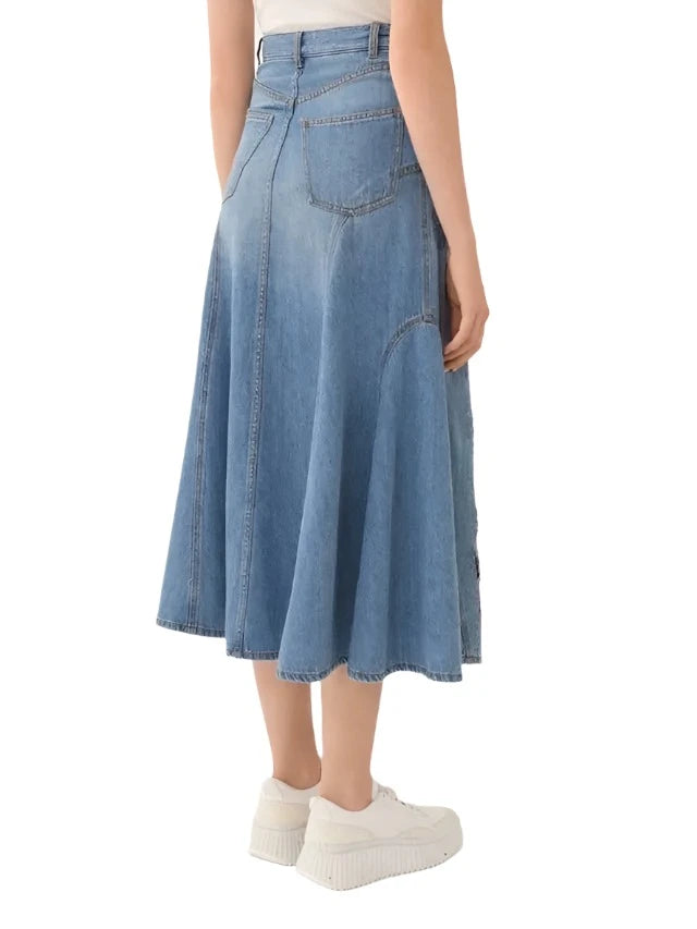 Midi Skirt in Denim with Embroidery Insert