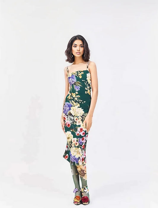 Silk Midi Dress with Floral Print