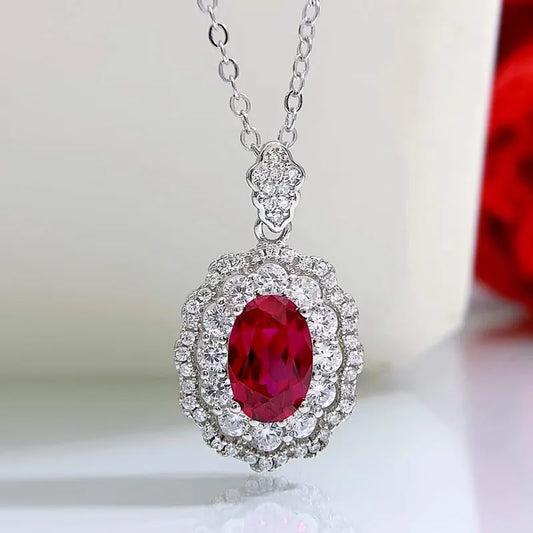 Sterling Silver Pendant Necklace with Ruby Stone