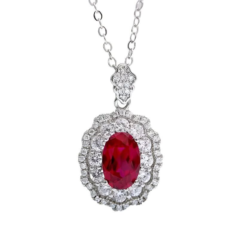 Sterling Silver Pendant Necklace with Ruby Stone