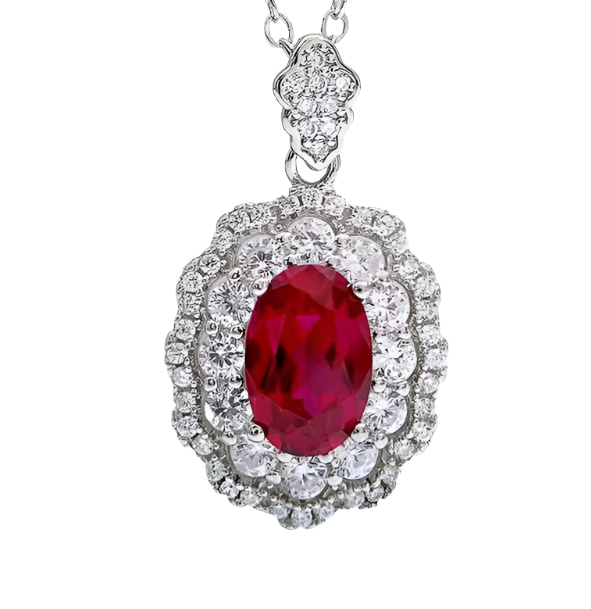 Sterling Silver Pendant Necklace with Ruby Stone