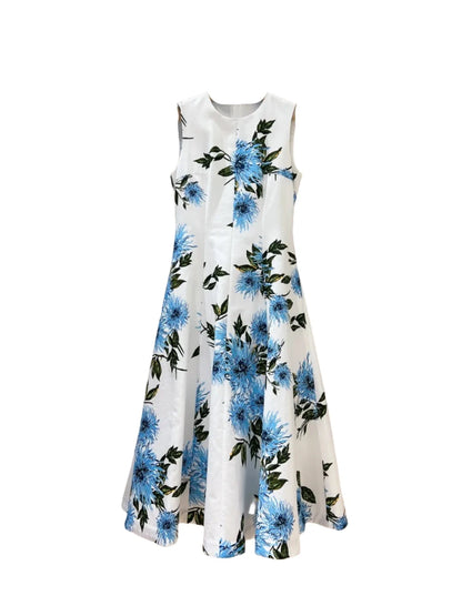 Midi Dress in Blue Floral Print