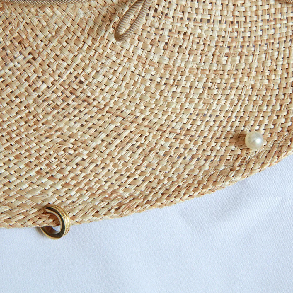 Fedora in Straw With Gold and Pearl Accessories