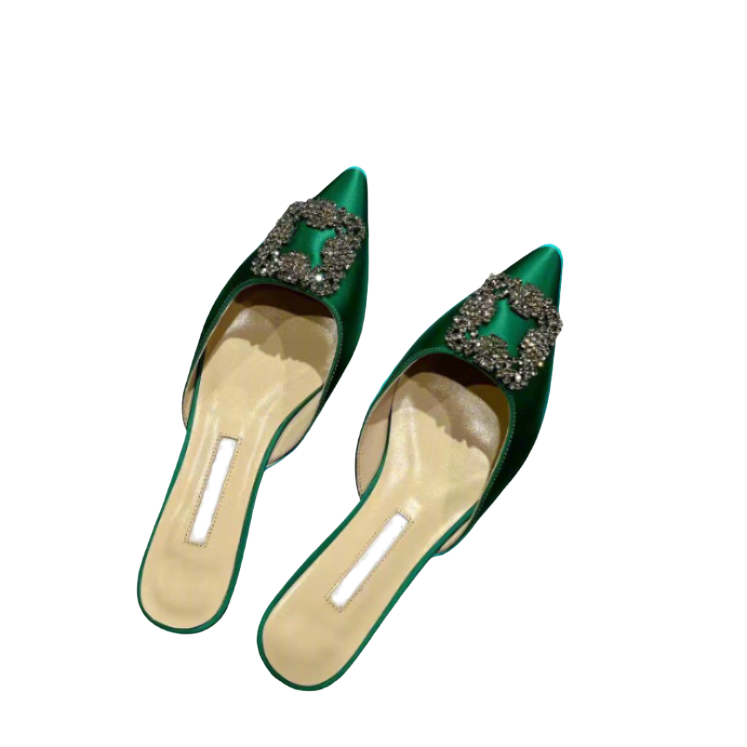 Mulberry Silk Mules with Rhinestone Buckle