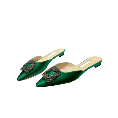 Mulberry Silk Mules with Rhinestone Buckle