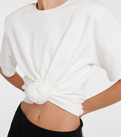 Cropped Tie Knot Tee in Ivory