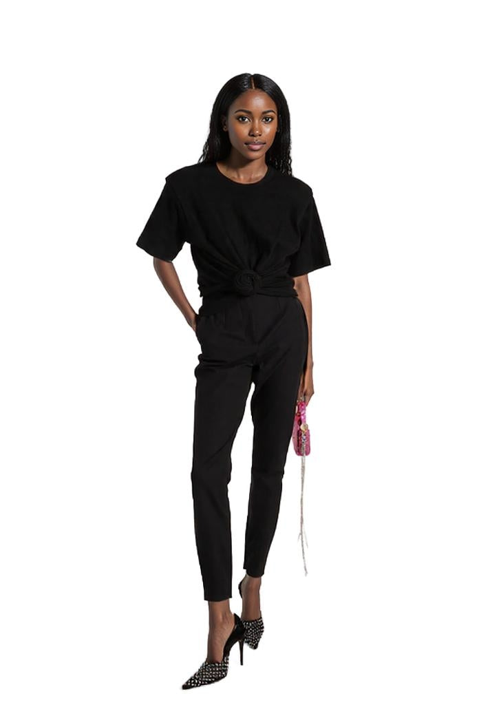 Cropped Tie Knot Tee in Black