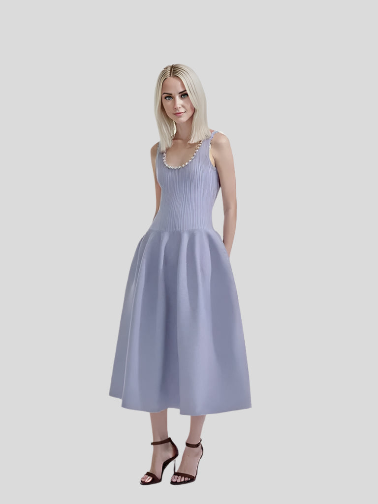 Bejewelled Midi Dress with Ballooning Skirt