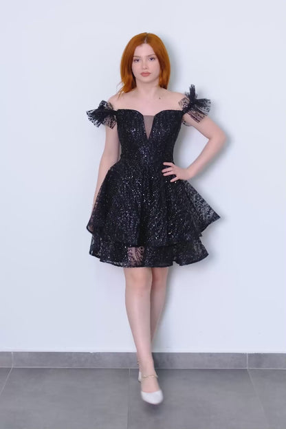 Tulle Mini Dress with Sequins and Butterfly Sleeves