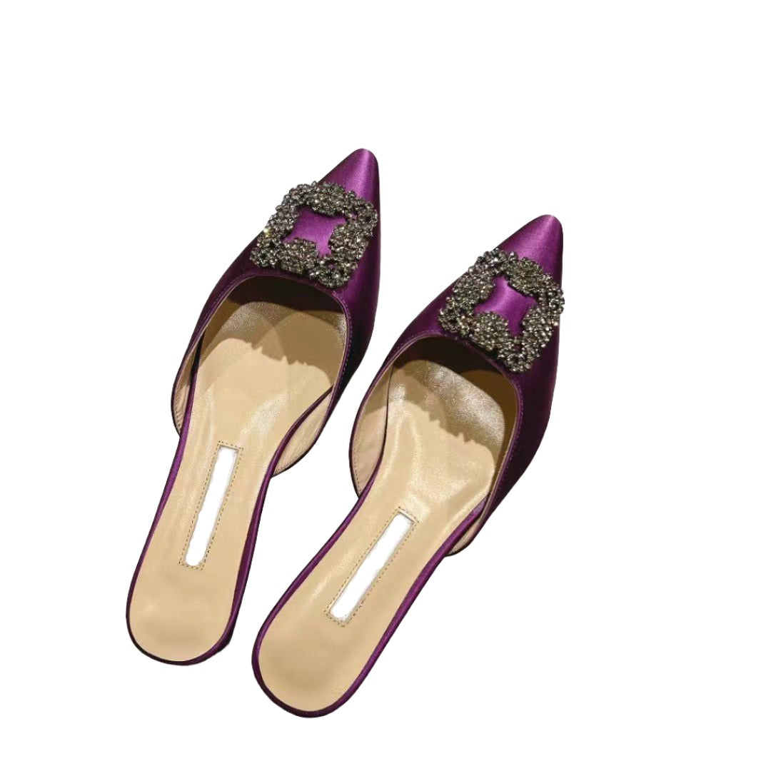 Mulberry Silk Topped Leather Mules in Purple