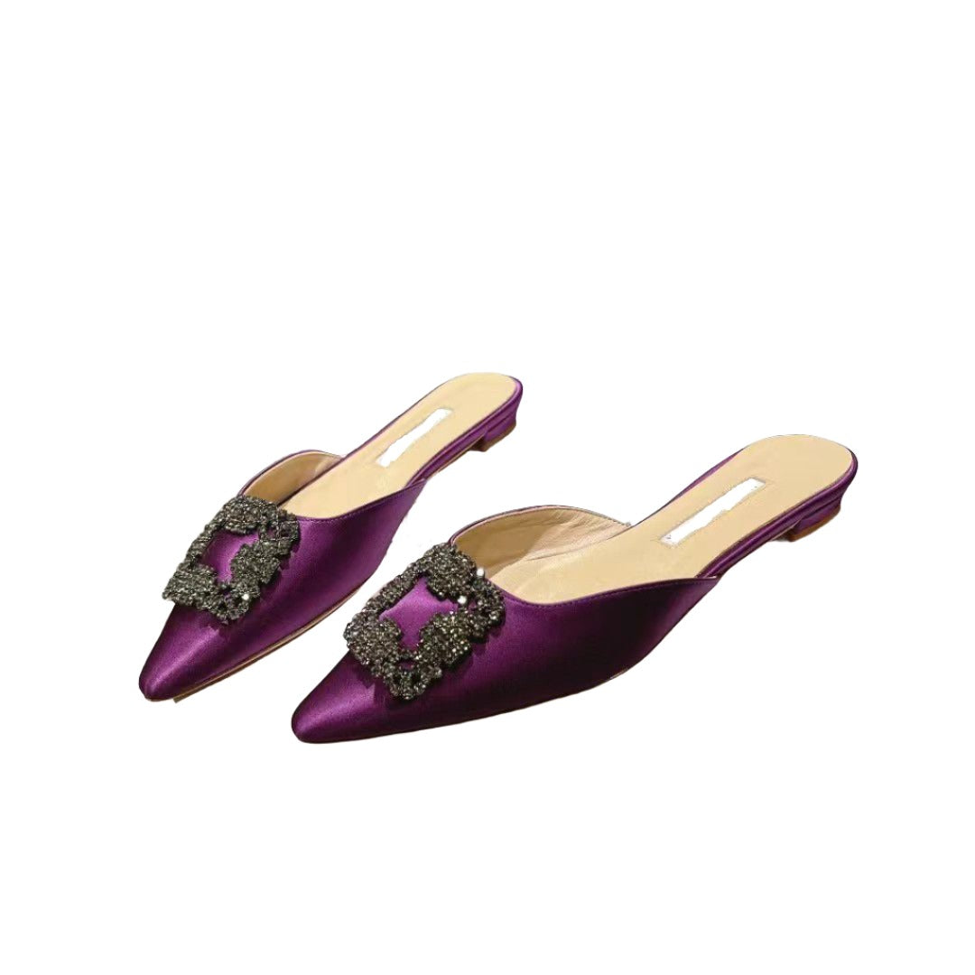 Mulberry Silk Topped Leather Mules in Purple