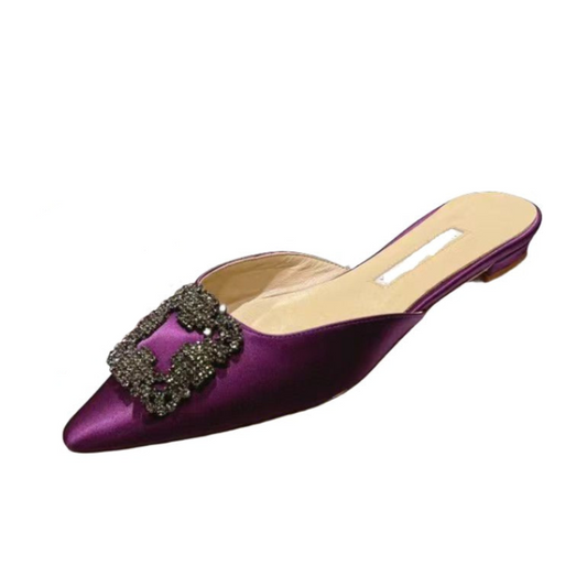 Mulberry Silk Topped Leather Mules in Purple