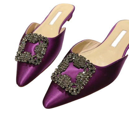 Mulberry Silk Topped Leather Mules in Purple