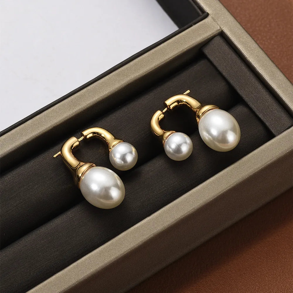 Front and Rear Pearl Earrings Plated in Gold or Silver