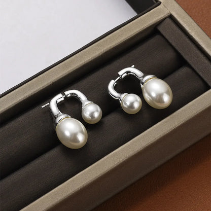 Front and Rear Pearl Earrings Plated in Gold or Silver