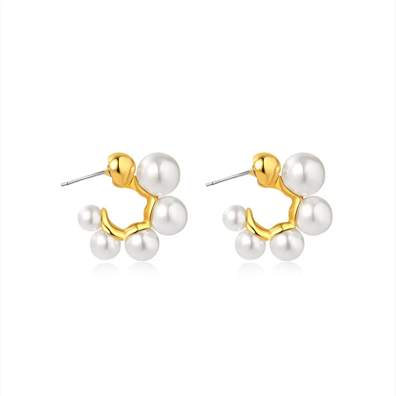 18K Gold Plated Hoop Earrings with Pearls