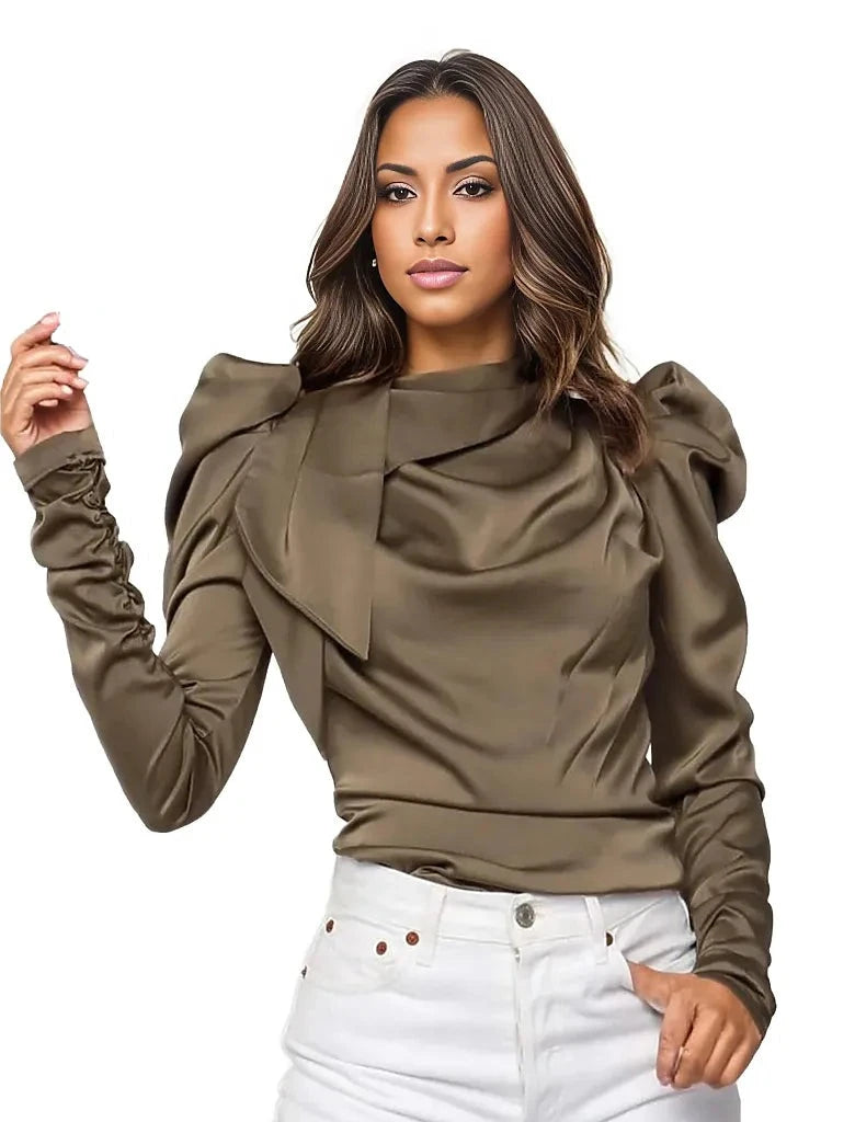 Puff Sleeve Blouse in Duchesse Satin