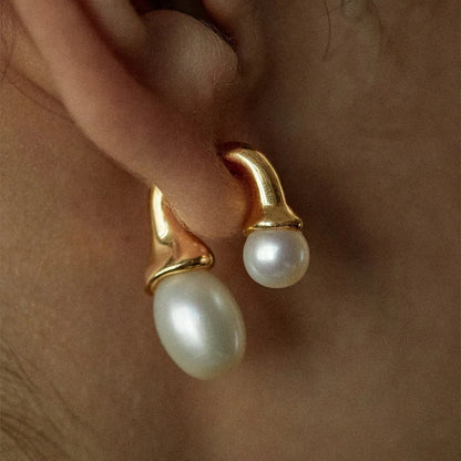 Front and Rear Pearl Earrings Plated in Gold or Silver