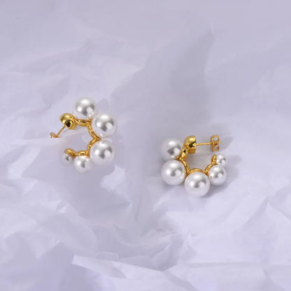 18K Gold Plated Hoop Earrings with Pearls