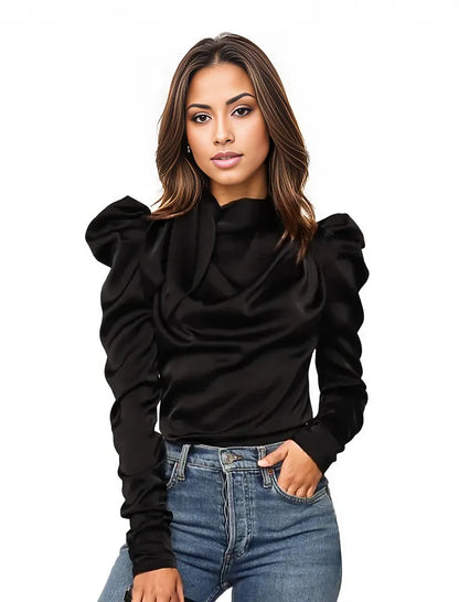 Puff Sleeve Blouse in Duchesse Satin